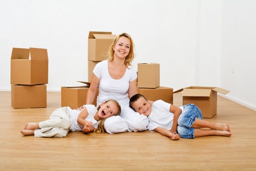 Household boxes and furniture prepared for transport in Greenwich